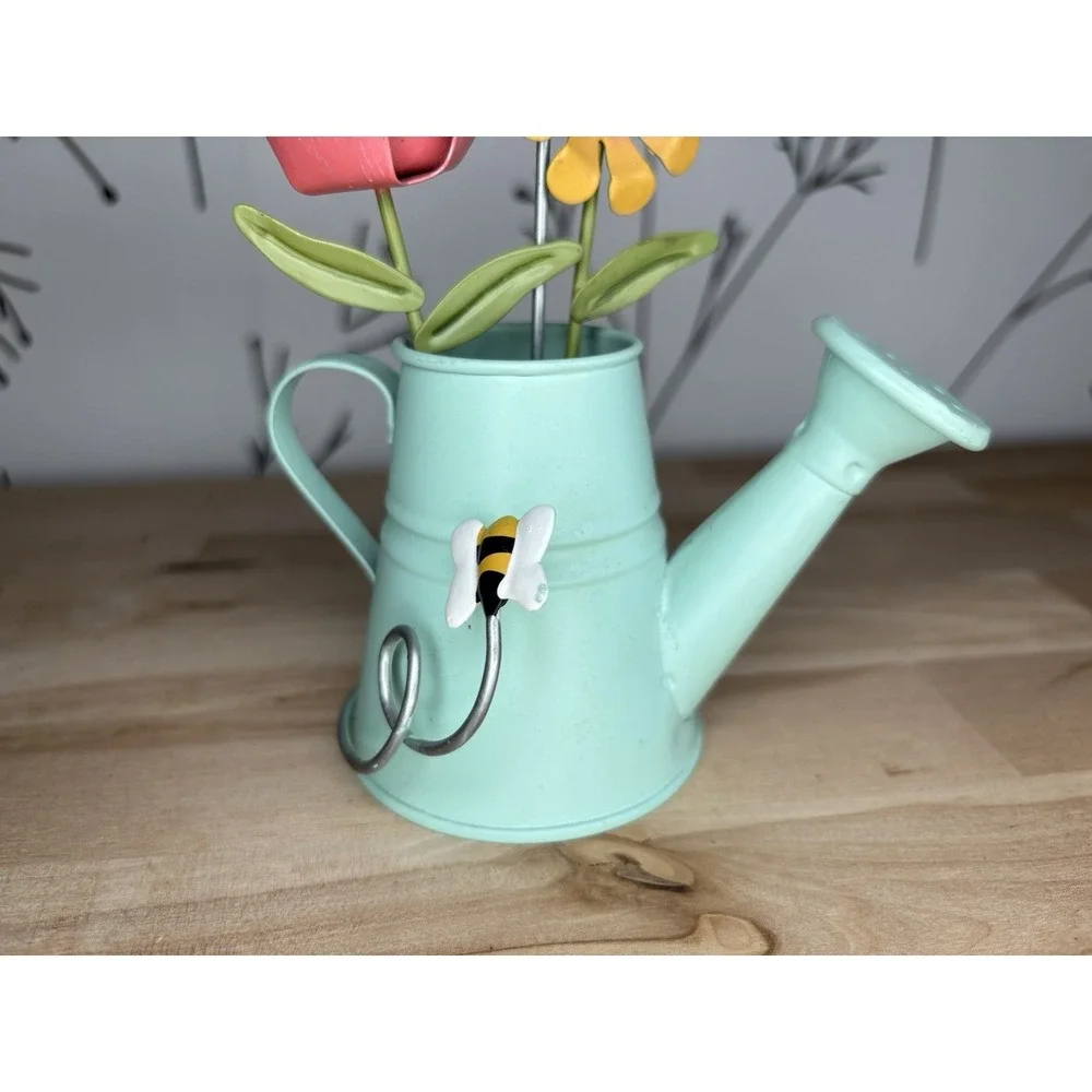 Watering‎ Can Photo Holder Flowers Bee Whimsical Mint Green